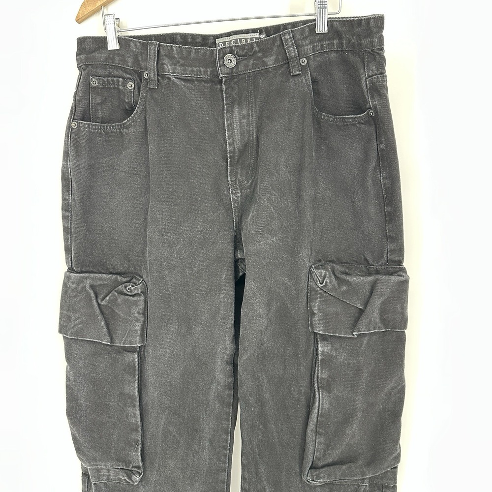 DECIBEL Men Black Moto Streetwear Grunge Biker Pants Size 36W Cargo Utility